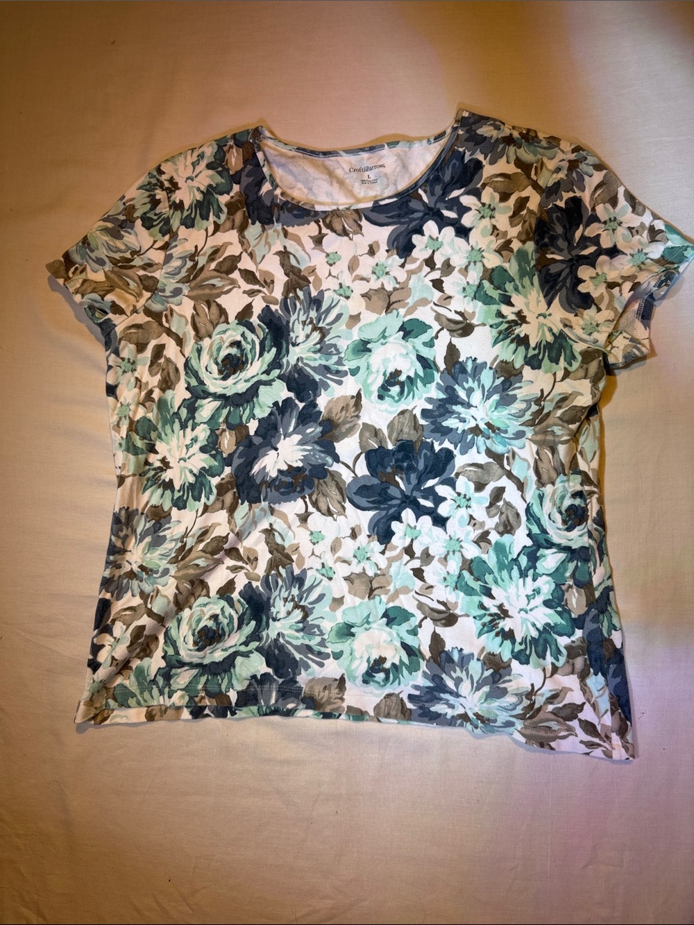 Croft & Barrow Mint, Navy & Taupe Floral Short-Sleeve Tee